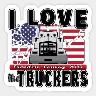 SUPPORT FOR TRUCKERS - FREEDOM CONVOY 2022 - USA FLAG HEARTS BLACK LETTERS Sticker